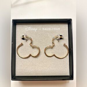 Disney X BaubleBar Mickey Mouse Gold Tone Rainbow Rhinestone Hoop Earrings